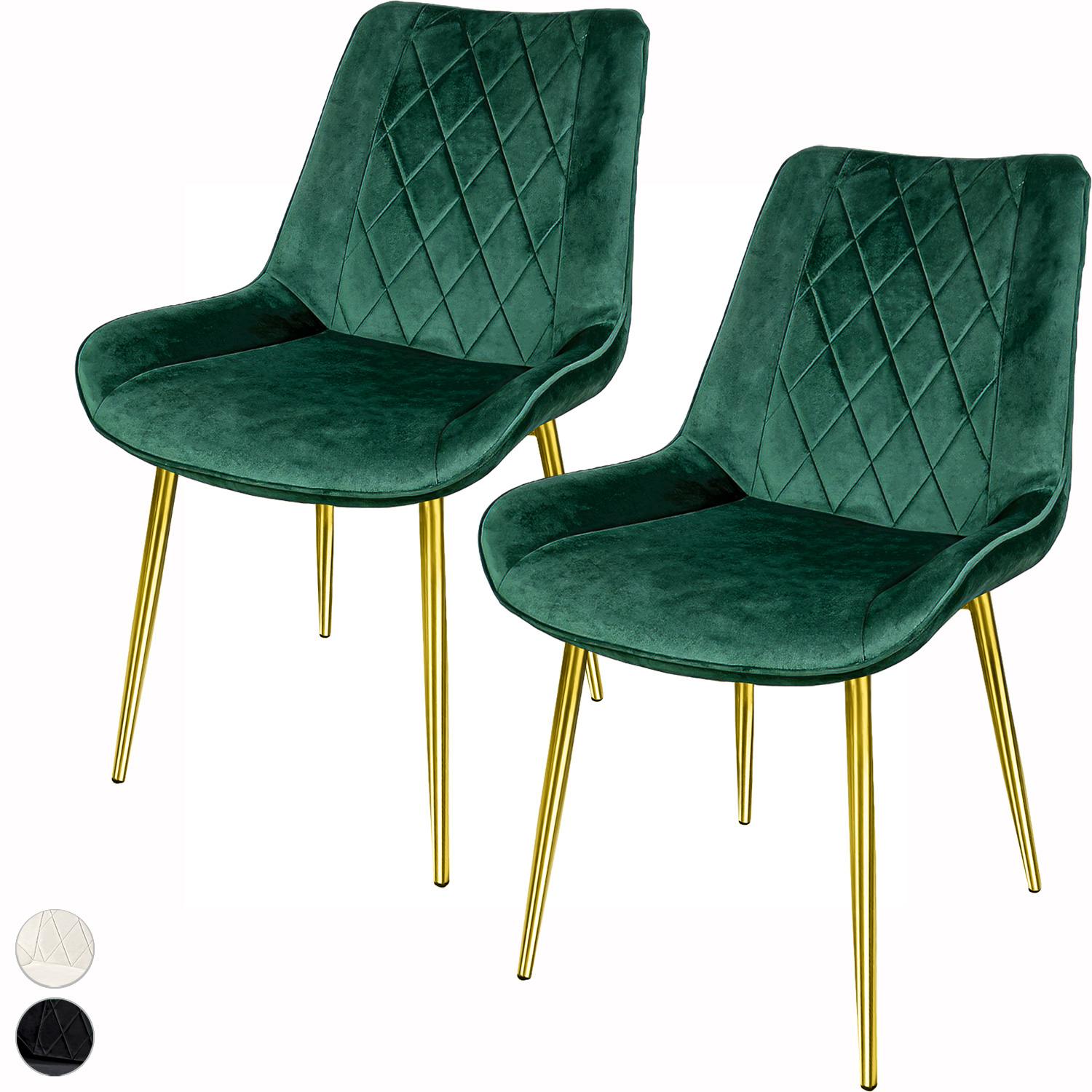 Set 2 Sillas Comedor Tapizadas Terciopelo Patas Doradas Verde