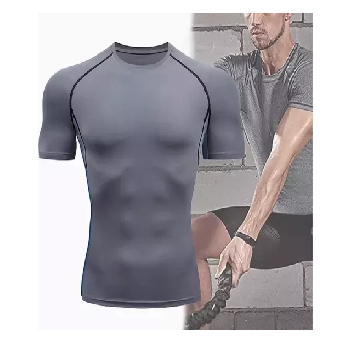 Playera Licra Deportiva Compresión Correr Manga Corta Gym M Gris