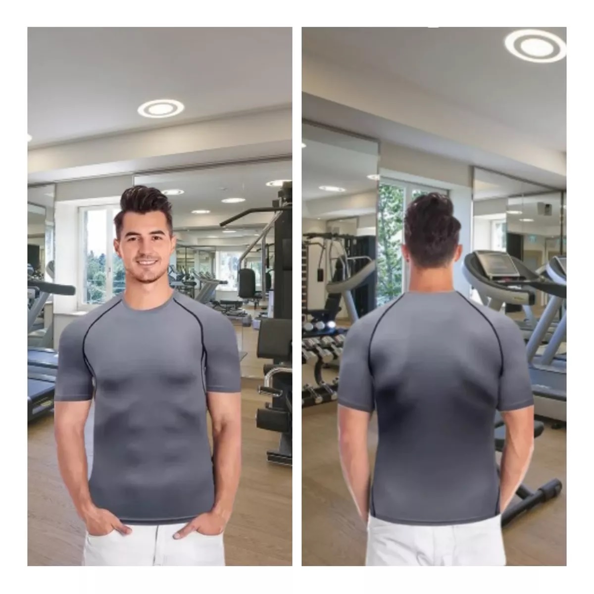 Playera Licra Deportiva Compresión Correr Manga Corta Gym M Gris