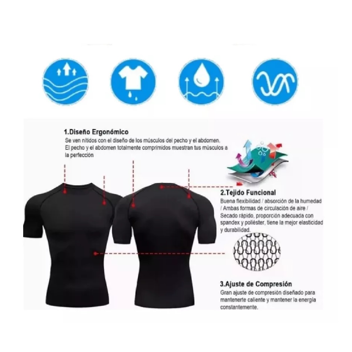 Playera Licra Deportiva Compresión Correr Manga Corta Gym M Negro