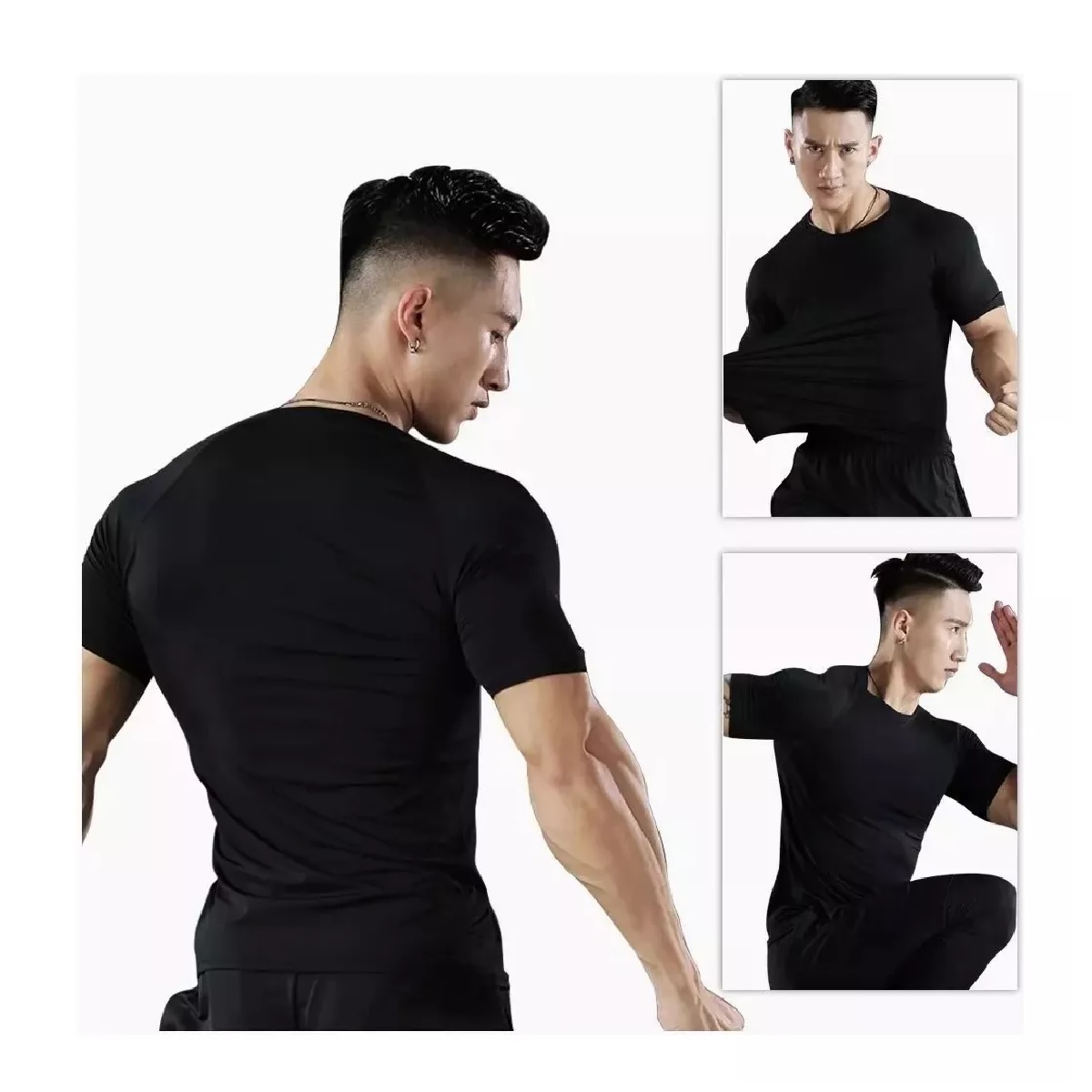 Playera Licra Deportiva Compresión Correr Manga Corta Gym M Negro
