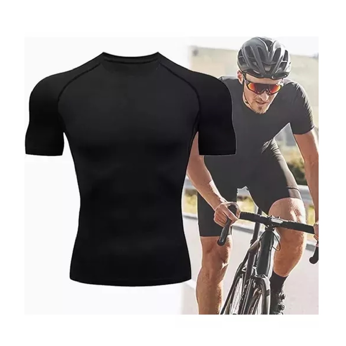 Playera Licra Deportiva Compresión Correr Manga Corta Gym M Negro