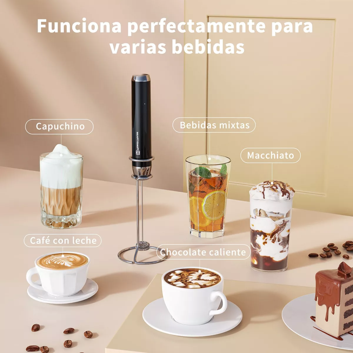 Espumador De Leche Electrico Mano Recargable Batidor De Café
