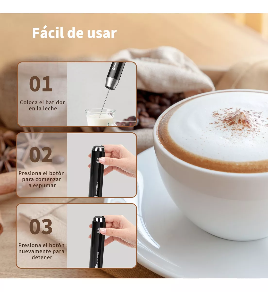 Espumador De Leche Electrico Mano Recargable Batidor De Café
