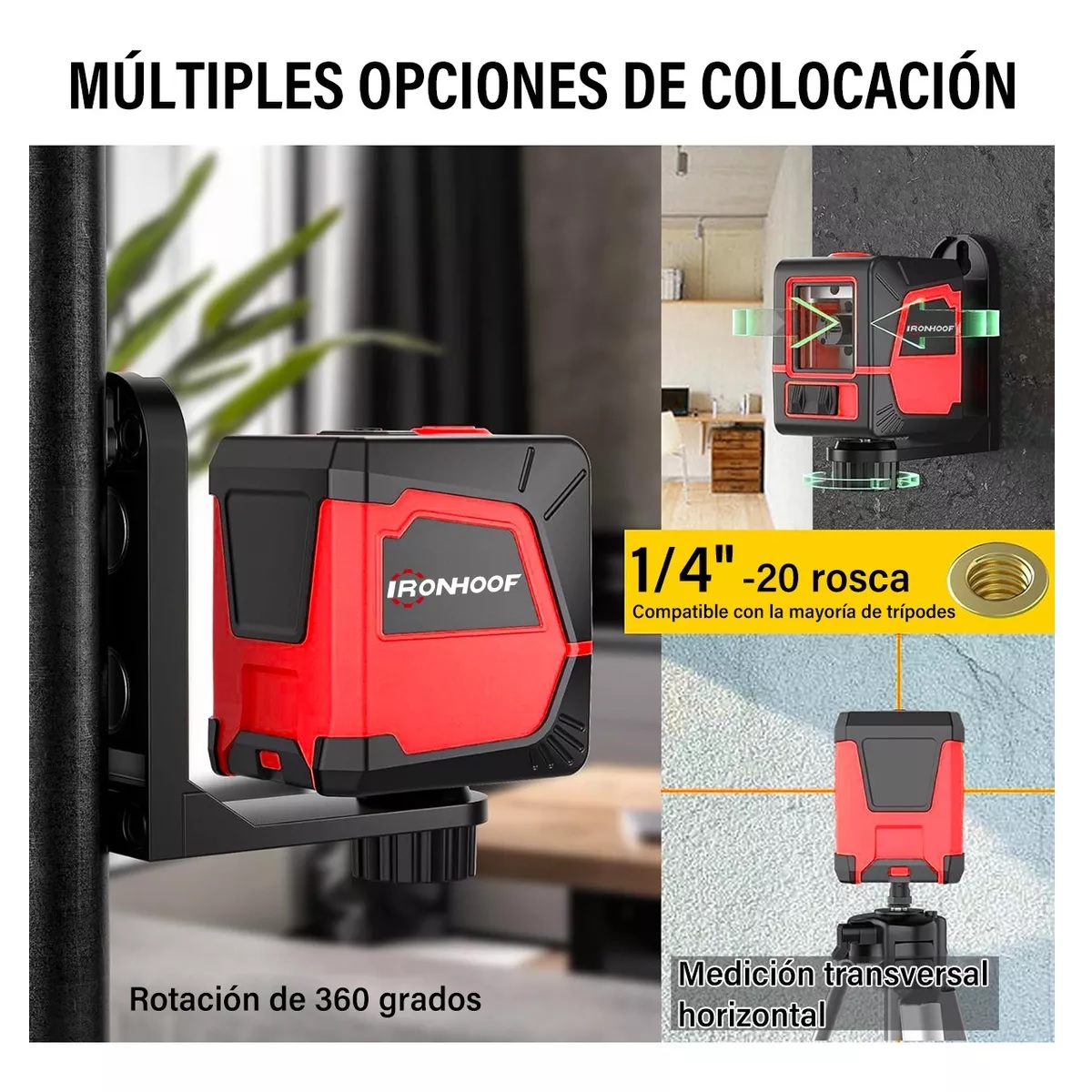 Nivel Láser Verde Autonivelante 2 Líneas Con Soporte L