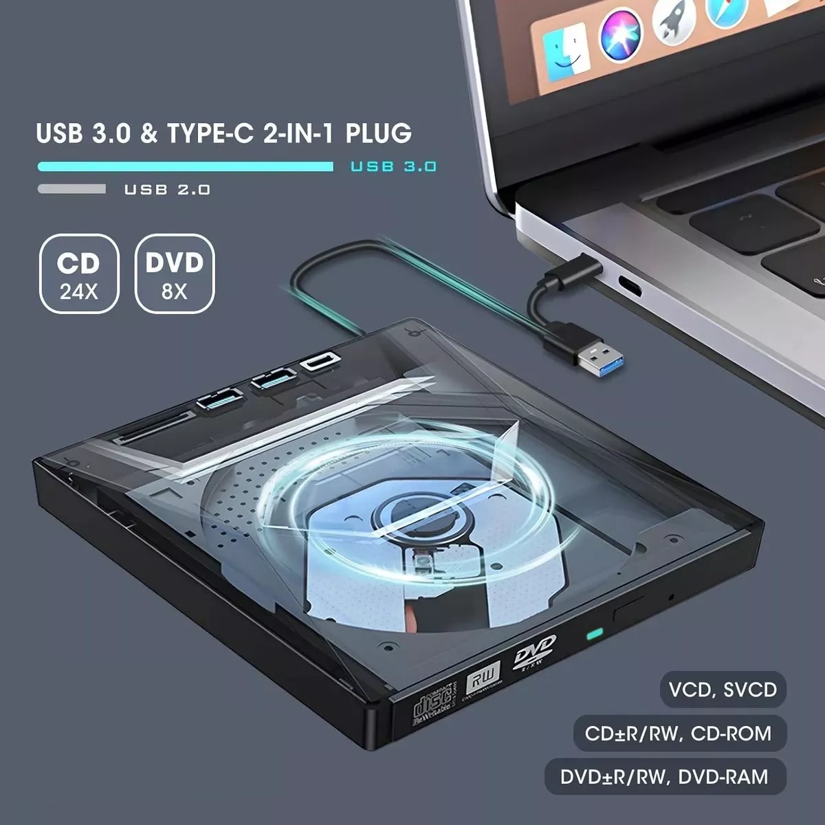 Unidad Externa De Cd Y Dvd Grabadora Dvd Lector Cd Quemador