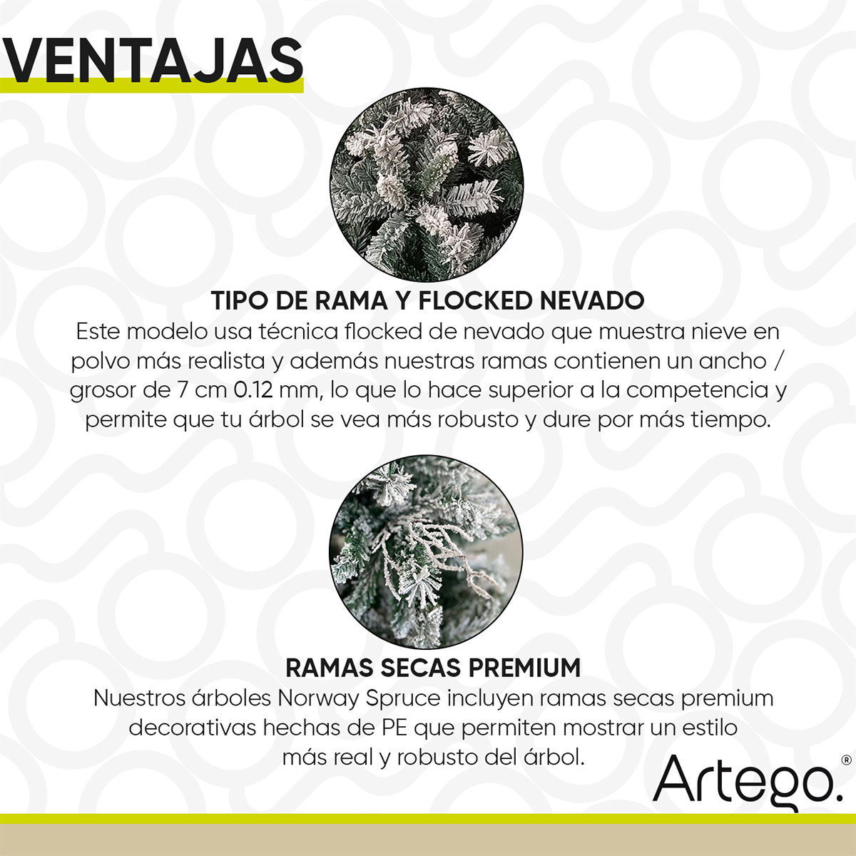 Árbol de Navidad Nevado Norway spruce con rama seca flocked snow incluye maleta 220cm Artego