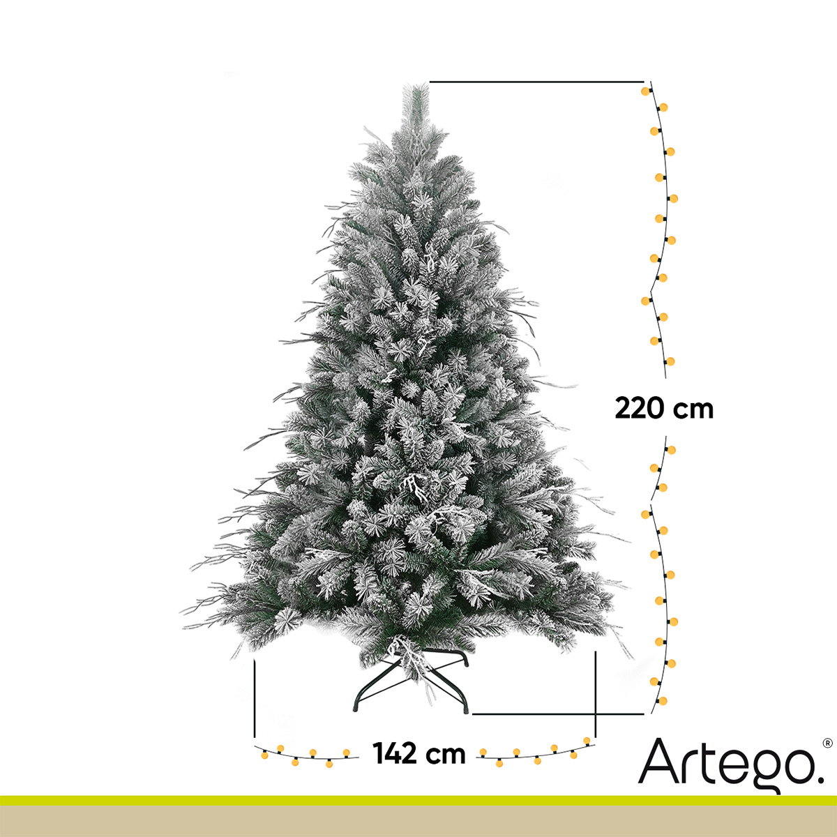 Árbol de Navidad Nevado Norway spruce con rama seca flocked snow incluye maleta 220cm Artego