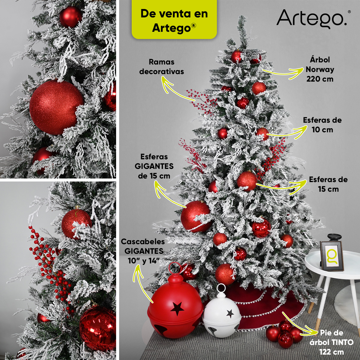 Árbol de Navidad Nevado Norway spruce con rama seca flocked snow incluye maleta 220cm Artego