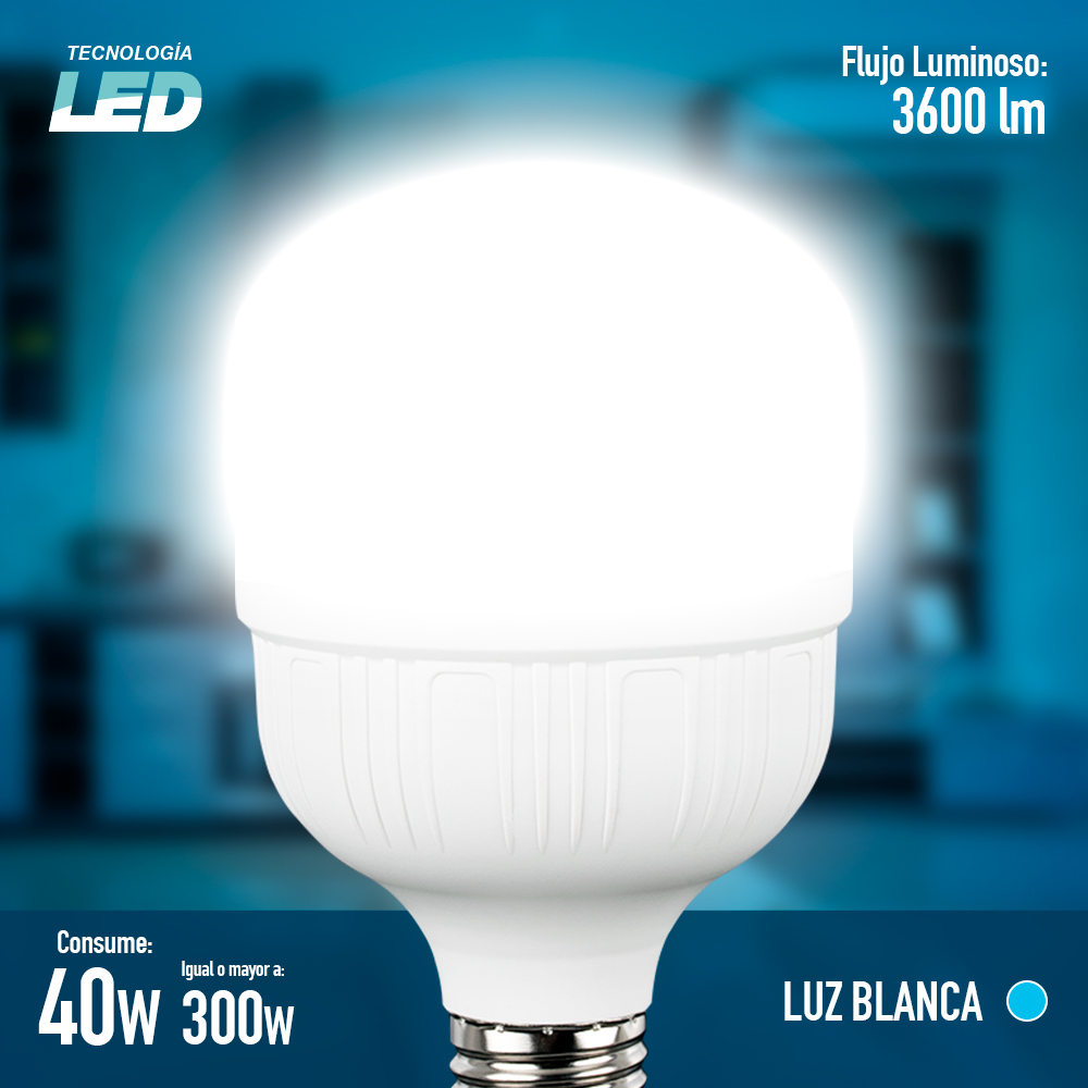 Lámpara Led ICON Alta Potencia Opalino 40W Luz Blanca 6500K