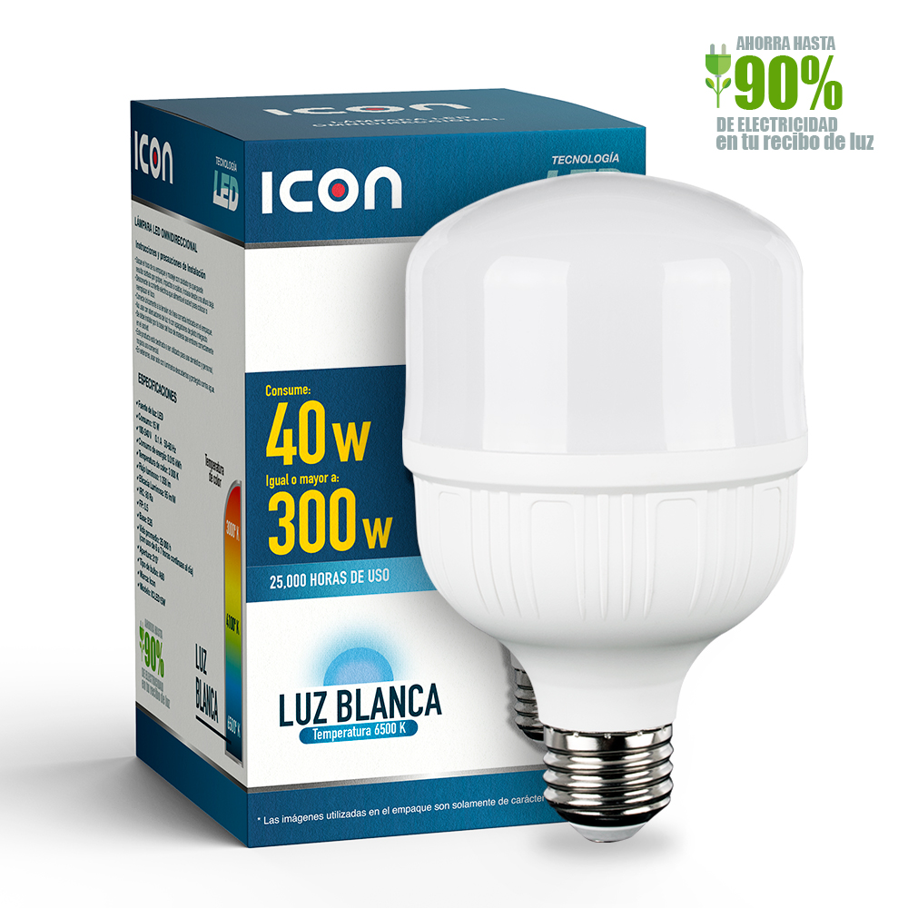 Lámpara Led ICON Alta Potencia Opalino 40W Luz Blanca 6500K