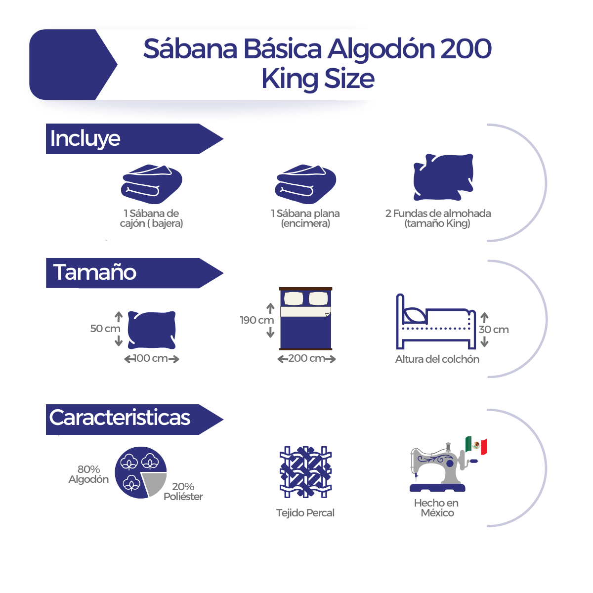 Juego de Sábanas Básica Algodón Percal 200 -Rayas Gris -King Size