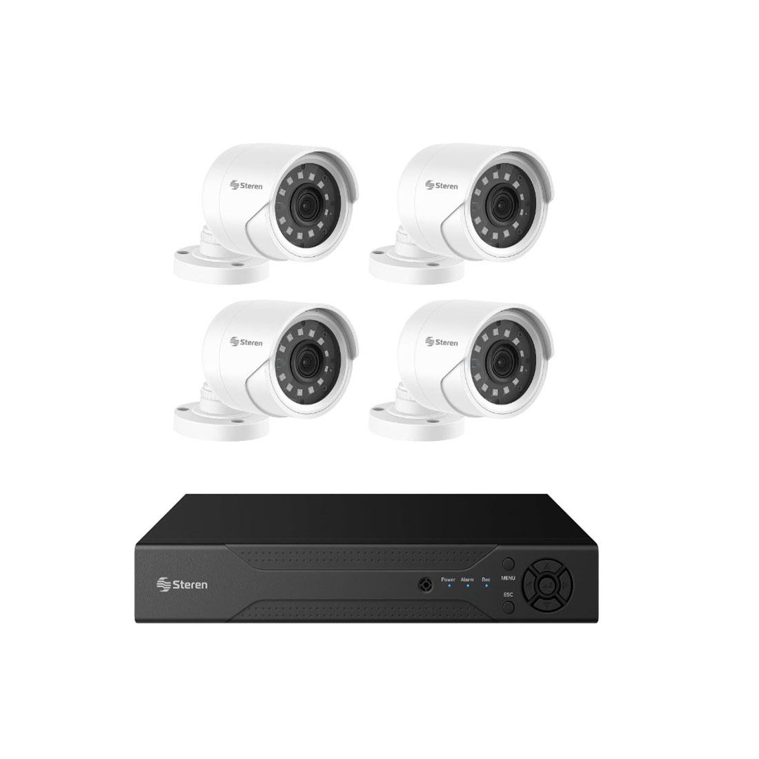 STEREN Sistema de Seguridad CCTV con DVR pentahíbrido de 12 canales, 4 cámaras, Disco Duro y monitoreo por Internet DM 