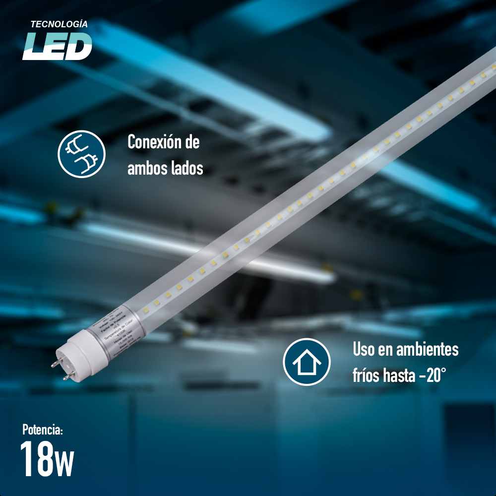 Tubo Led T8 Transparente Icon 18w 6500k 100-265v G13 Color Blanco