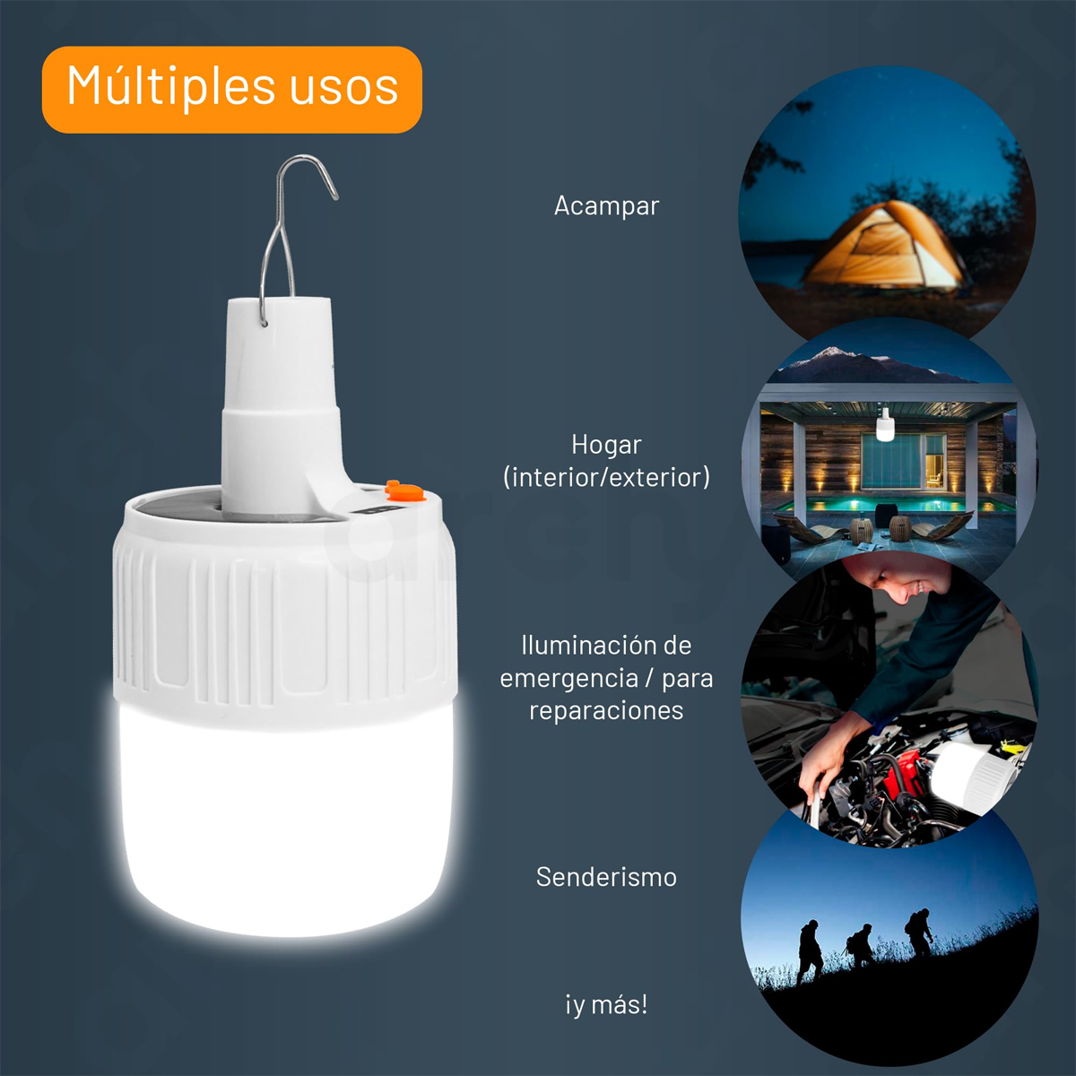 Foco Led Portatil Recargable Celda Solar 21w Megaluz Color Blanco