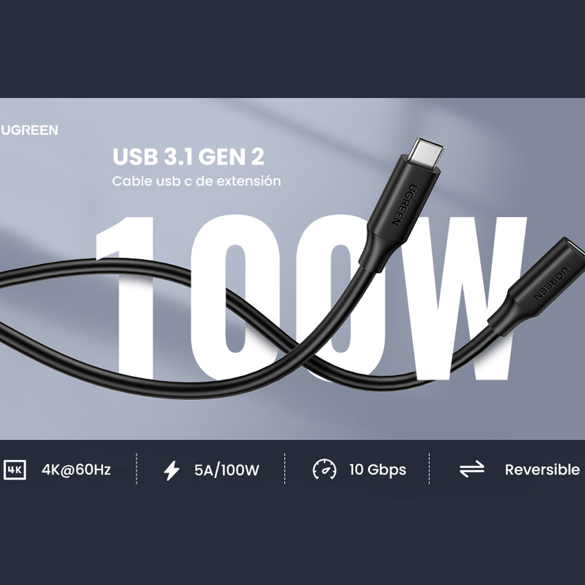 Cable Extension Usb C Hembra - Usb C Macho / 5a 10gbps / 1m