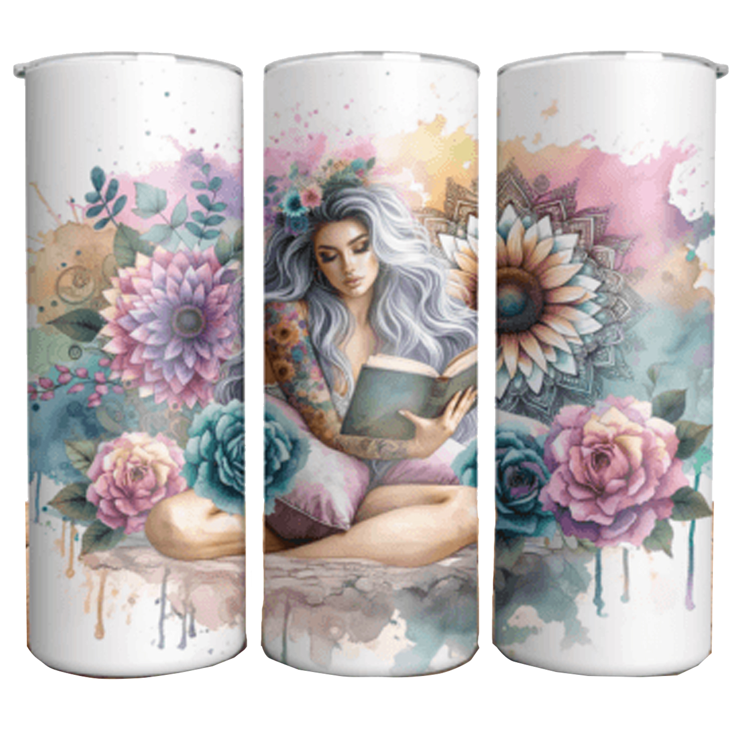 Vaso Térmico para Café Diseño Artístico de Mujer y Flores