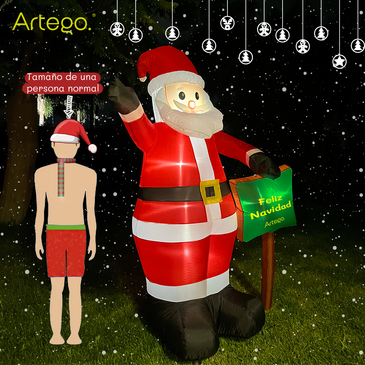 Inflable de Navidad Santa Claus gigante con letrero navideño de 2.4m de alto con luces led Artego