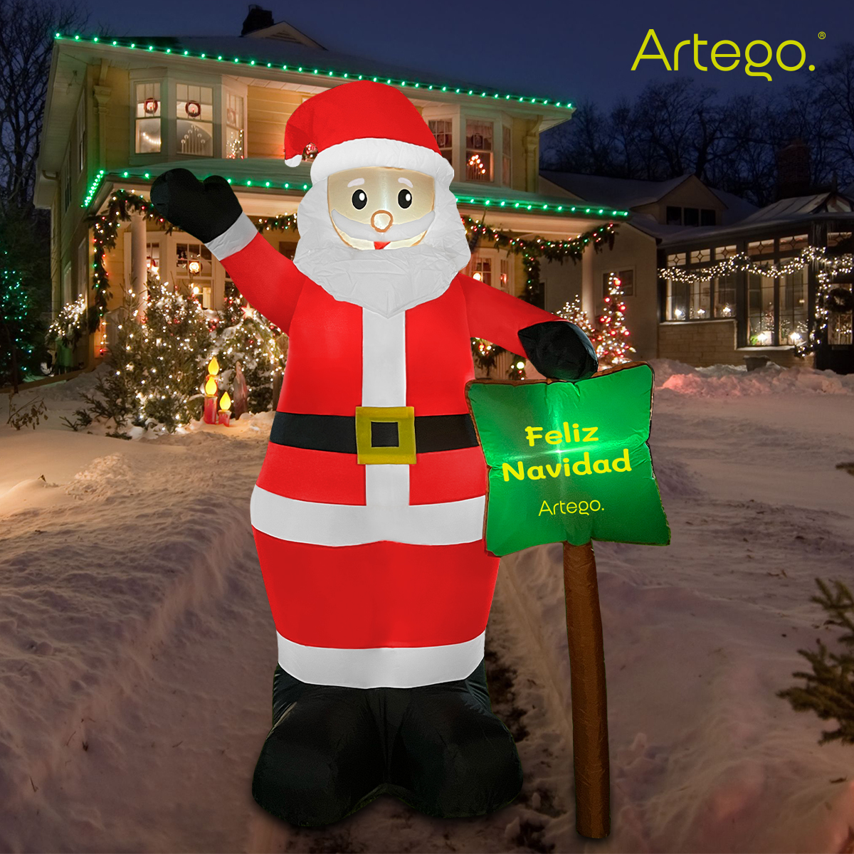 Inflable de Navidad Santa Claus gigante con letrero navideño de 2.4m de alto con luces led Artego
