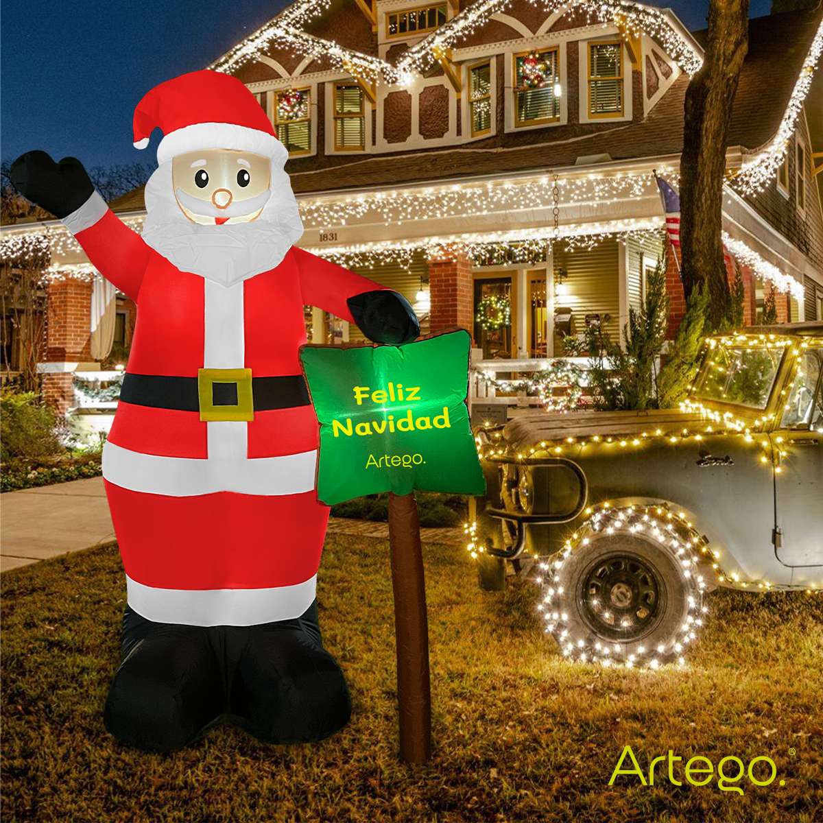 Inflable de Navidad Santa Claus gigante con letrero navideño de 2.4m de alto con luces led Artego