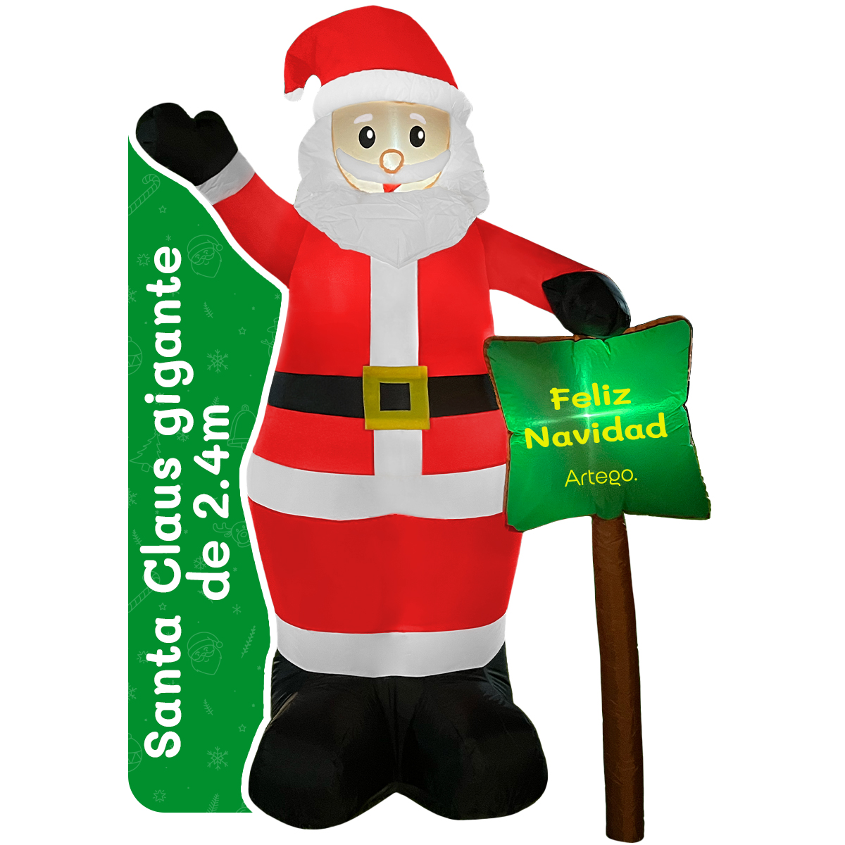 Inflable de Navidad Santa Claus gigante con letrero navideño de 2.4m de alto con luces led Artego