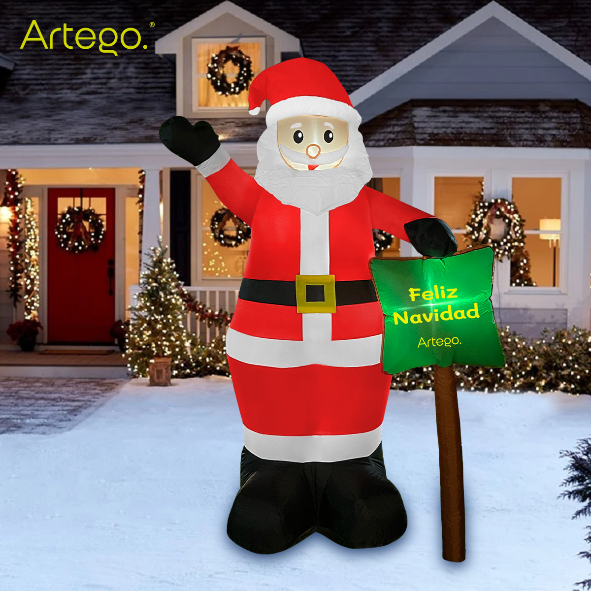 Inflable de Navidad Santa Claus gigante con letrero navideño de 2.4m de alto con luces led Artego