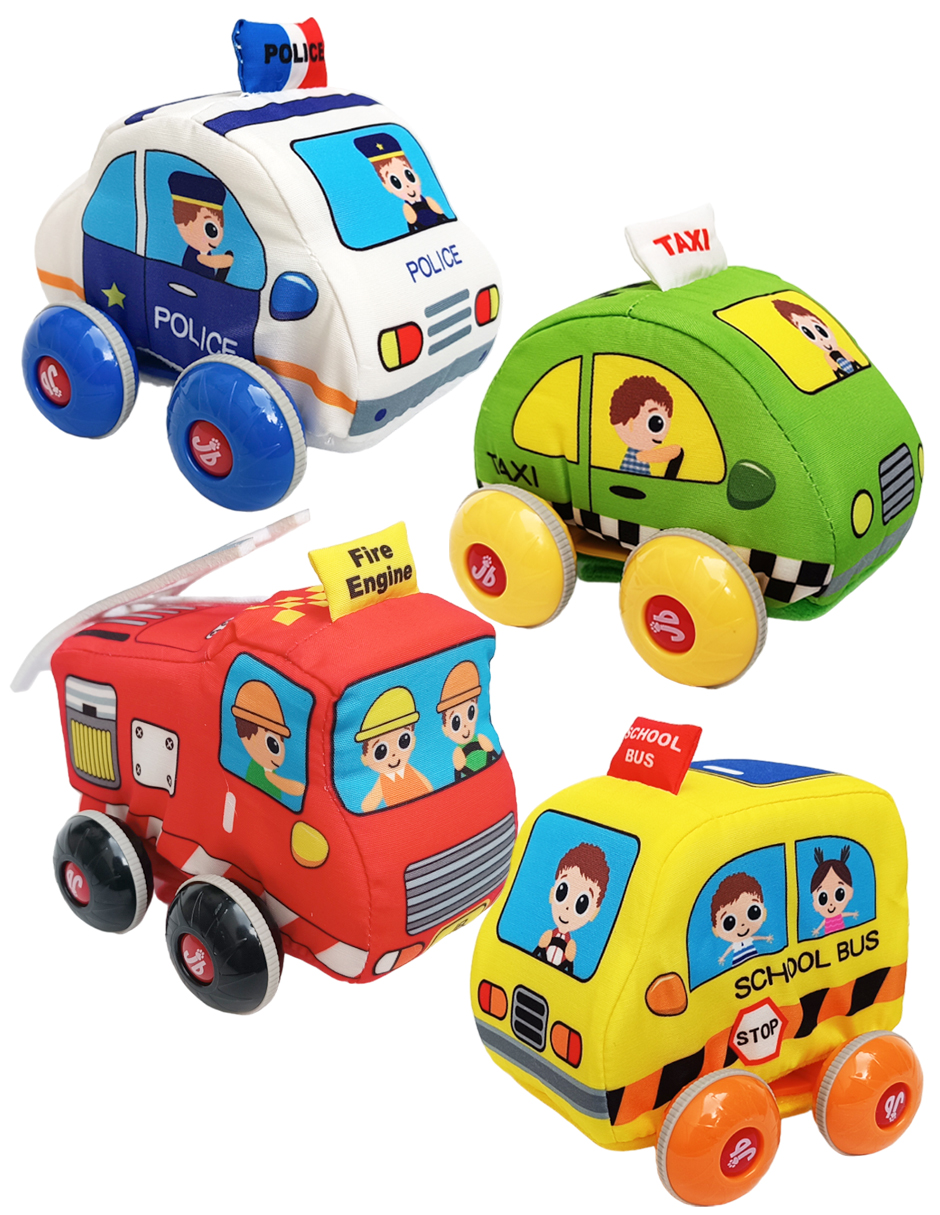 Set de 4 Carritos Juguetes Suaves para Bebés y Niños Pequeños
