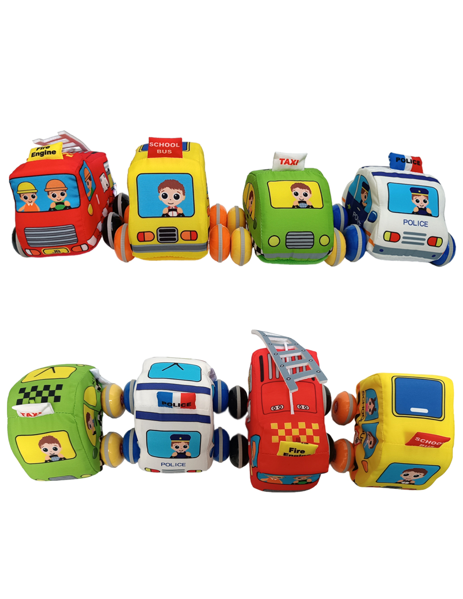 Set de 4 Carritos Juguetes Suaves para Bebés y Niños Pequeños