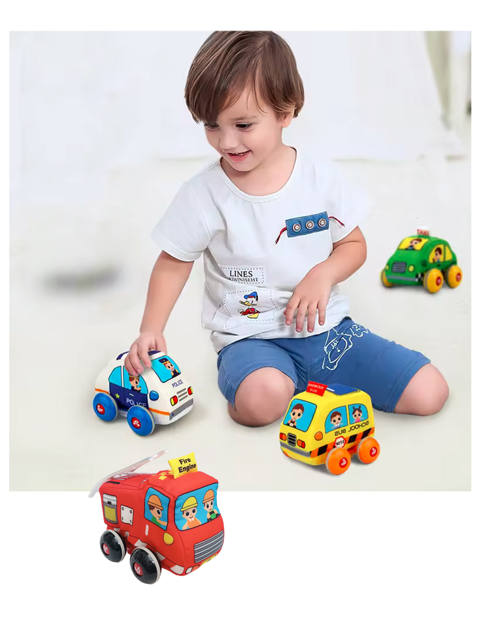 Set de 4 Carritos Juguetes Suaves para Bebés y Niños Pequeños