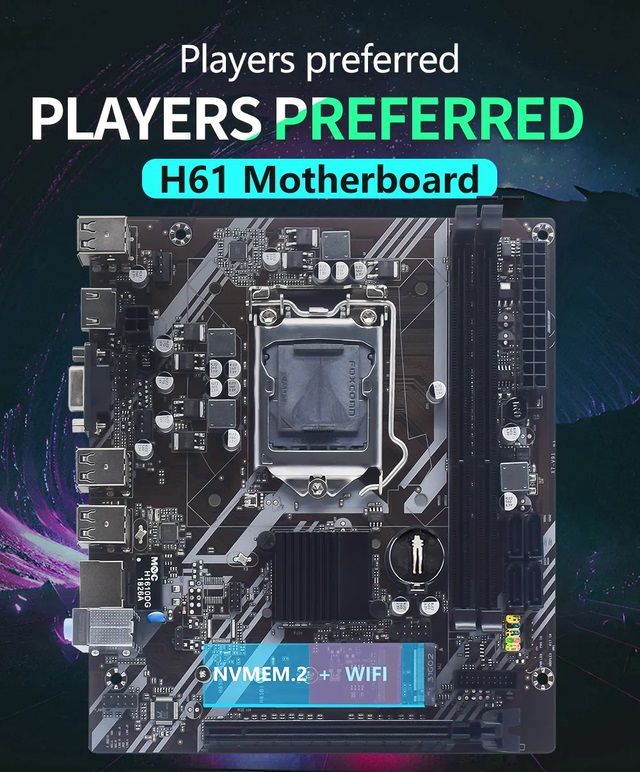 Tarjeta Madre H61 1151 Core i3 DDR3 Mukai