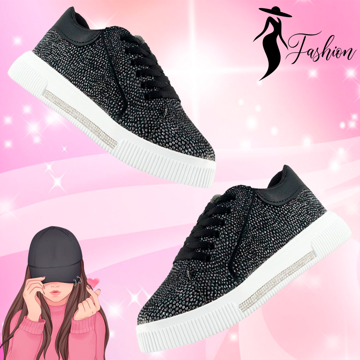 Tenis Niña Juvenil Plataforma Moda Cómodos Negros 170-n