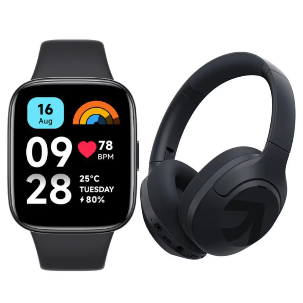 Combo Redmi Watch 3 Active y Audífonos Diadema Bluetooth Filwans H-Zero Hi-res