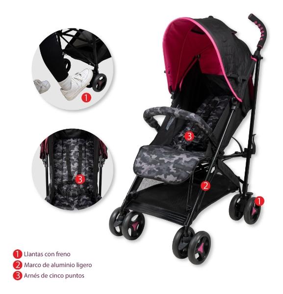 Carriola Para Bebé De Bastón Monbebe Reclinable Y Ligera Rosa