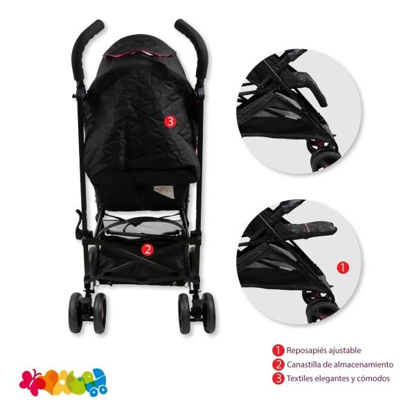 Carriola Para Bebé De Bastón Monbebe Reclinable Y Ligera Rosa