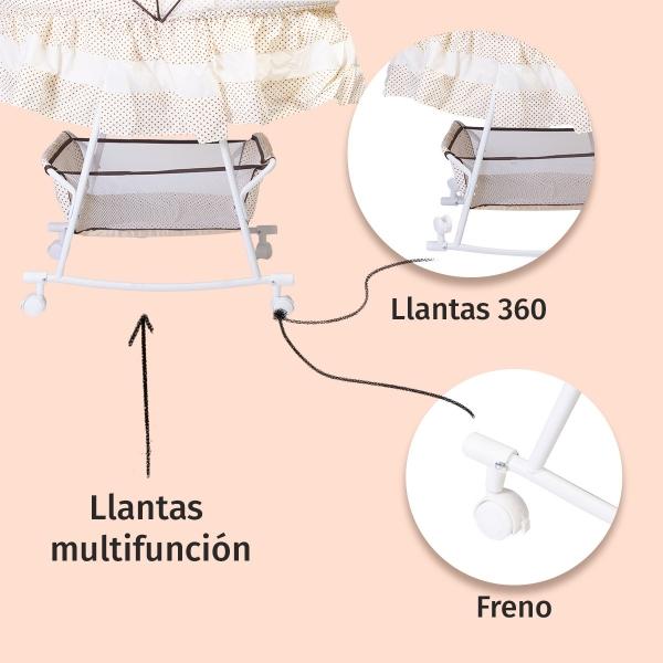Cuna Bebe Moises Mecedora Bambineto Aeiou Beige Bolitas