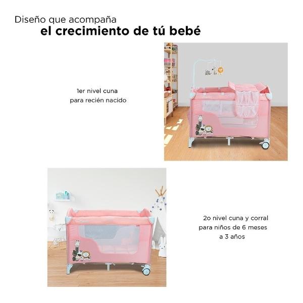 Cuna Corral D Bebe Dreams 2 Niveles Juguetero Rosa