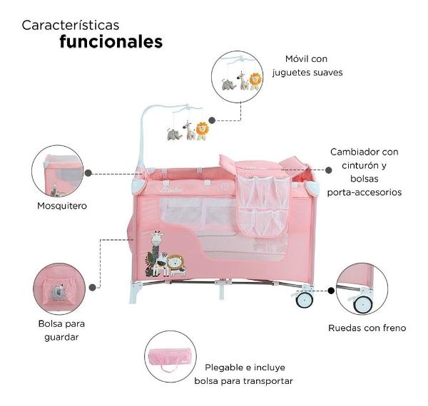 Cuna Corral D Bebe Dreams 2 Niveles Juguetero Rosa