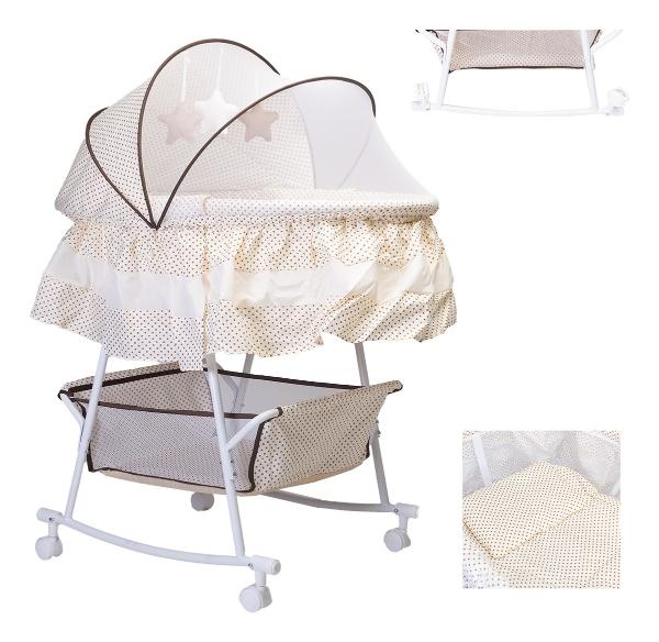 Cuna Bebe Moises Mecedora Bambineto Aeiou Beige Bolitas