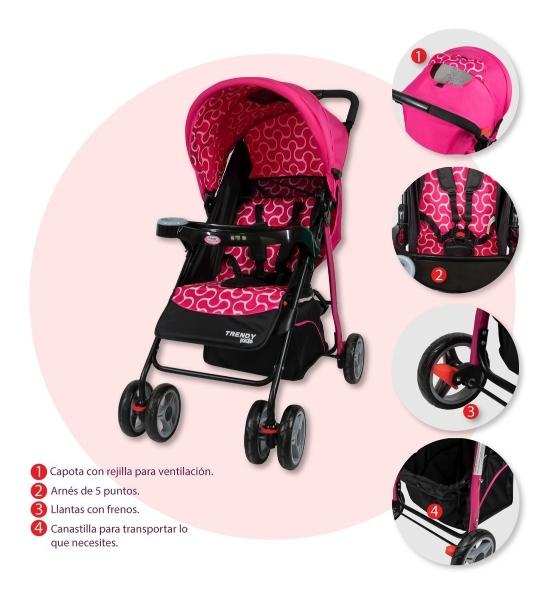 Carriola Trendy Kids Maxy Reclinable Rosa Estampada
