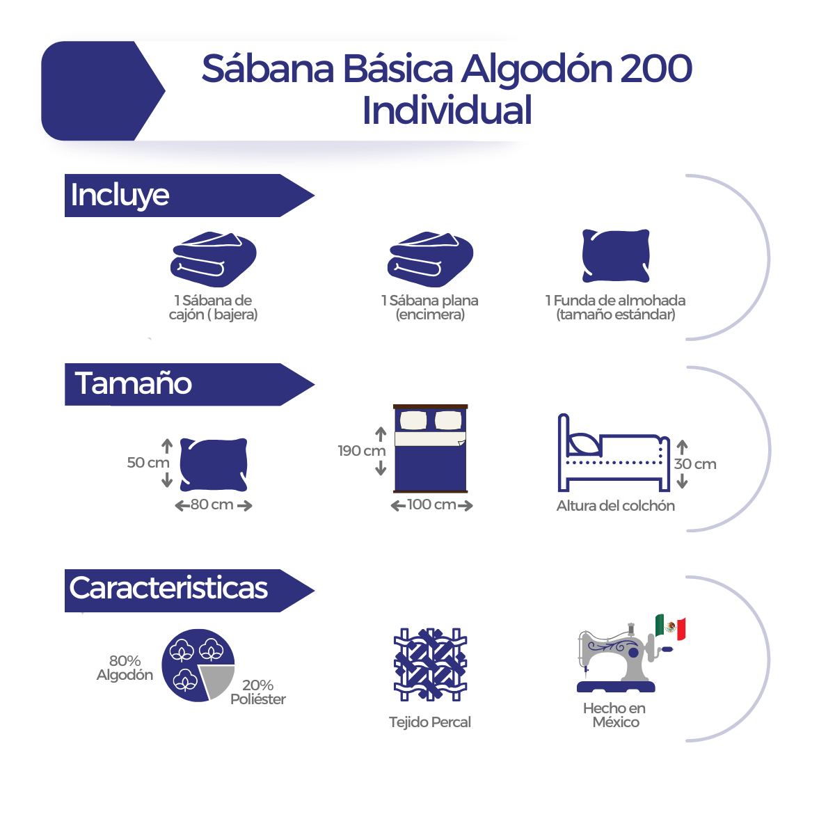 Juego de Sábanas Básica Algodón Percal 200 -Barcelona -Individual 