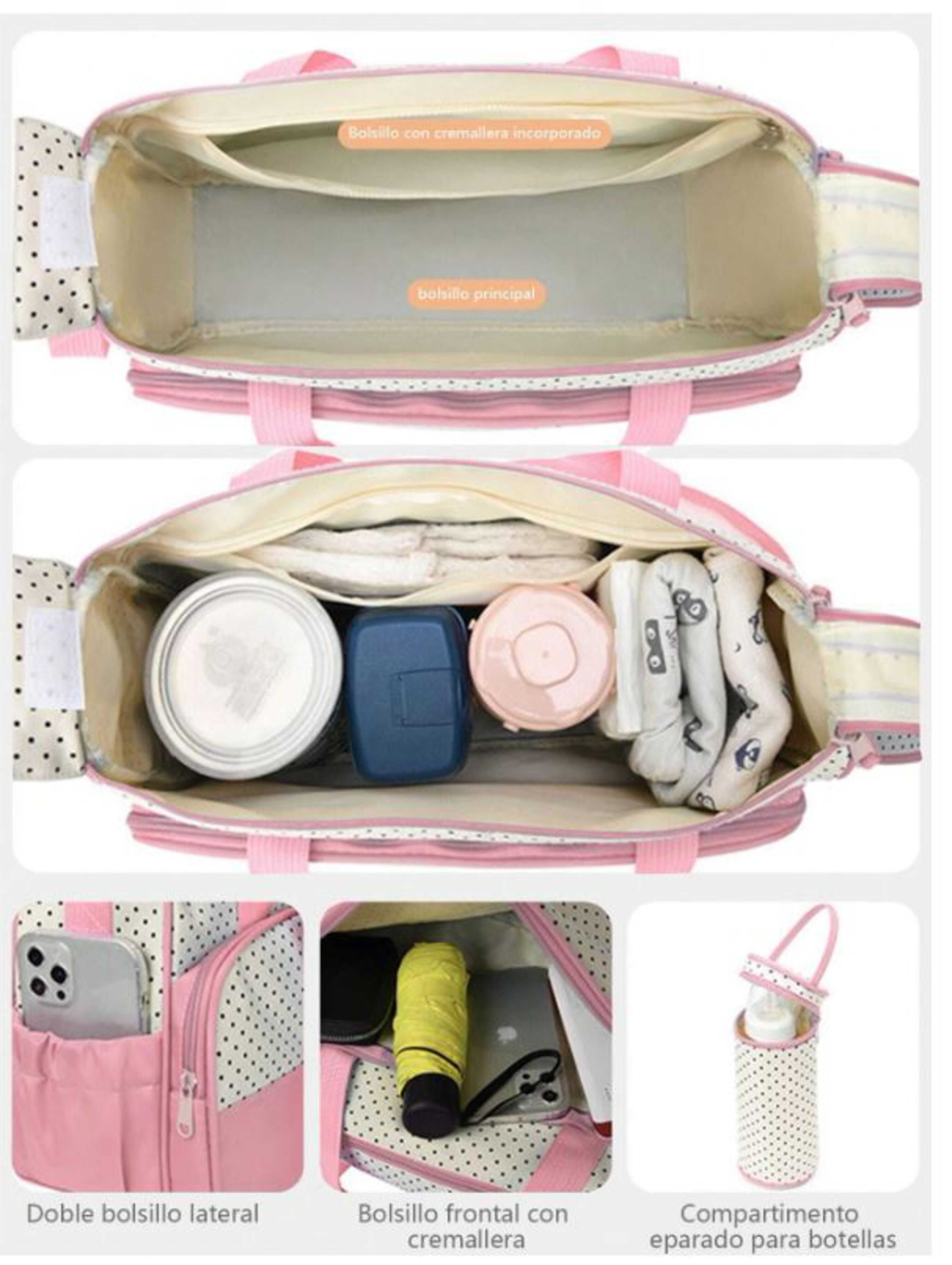 Set 5 Bolsas Panaleras Cambiador Bebe Botella Viaje Multiuso