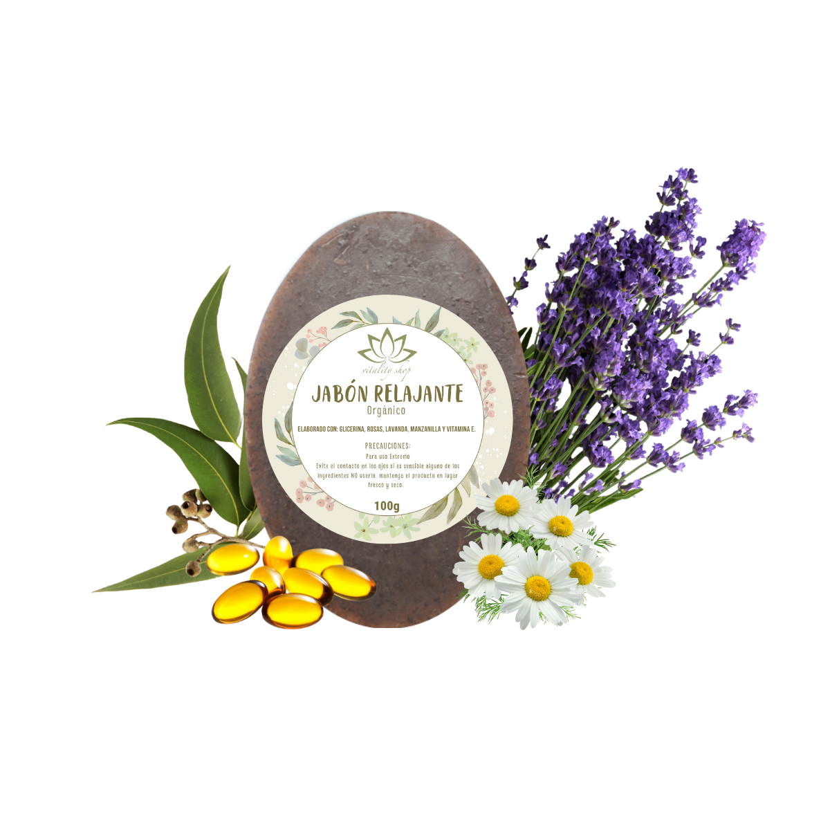 Jabón Orgánico Corporal Relajante Manzanilla Rosas Lavanda