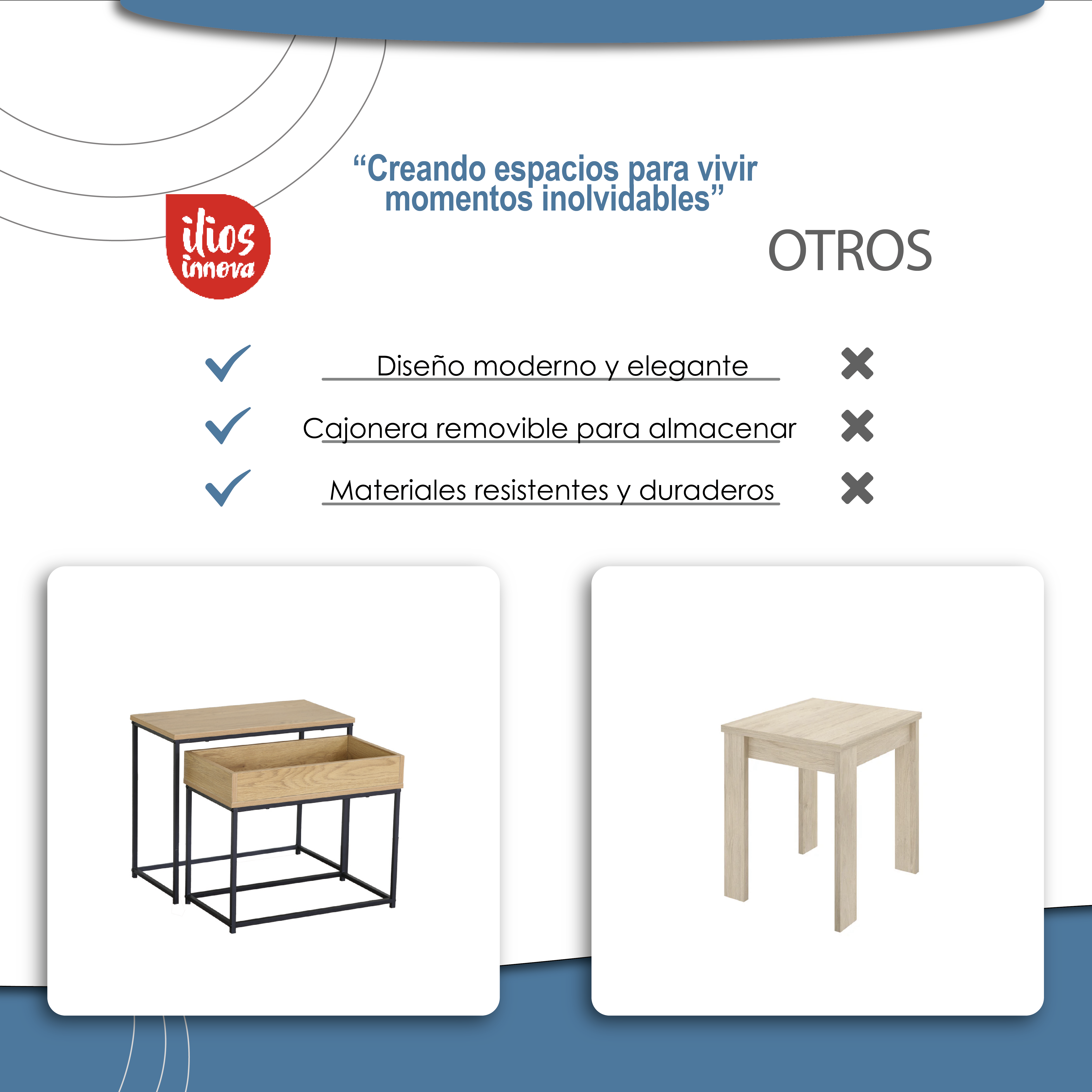 Ilios Innova | Mesa Auxiliar con Cajón Removible Con un diseño versátil