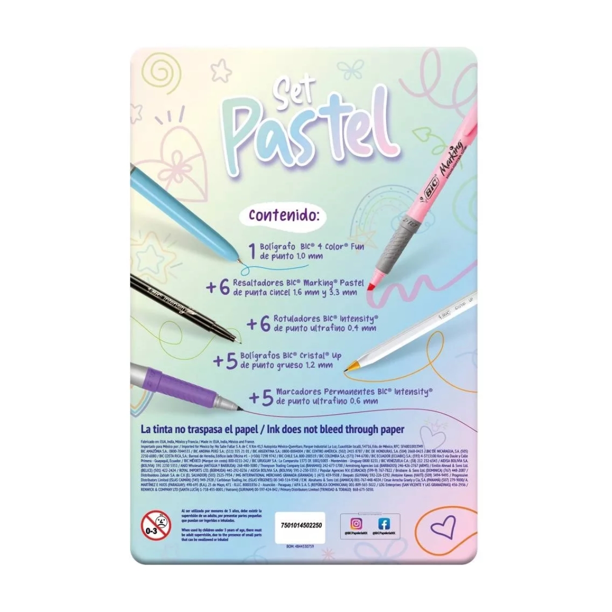 Set de Plumas y Plumones de Colores Pastel Bic de 23 Piezas