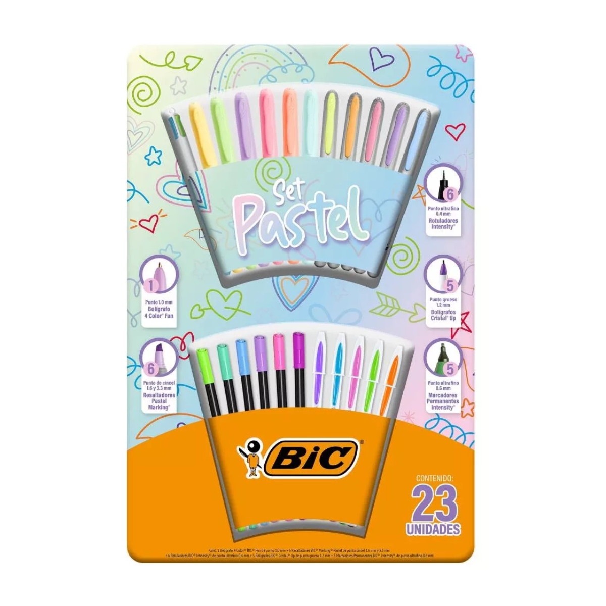 Set de Plumas y Plumones de Colores Pastel Bic de 23 Piezas