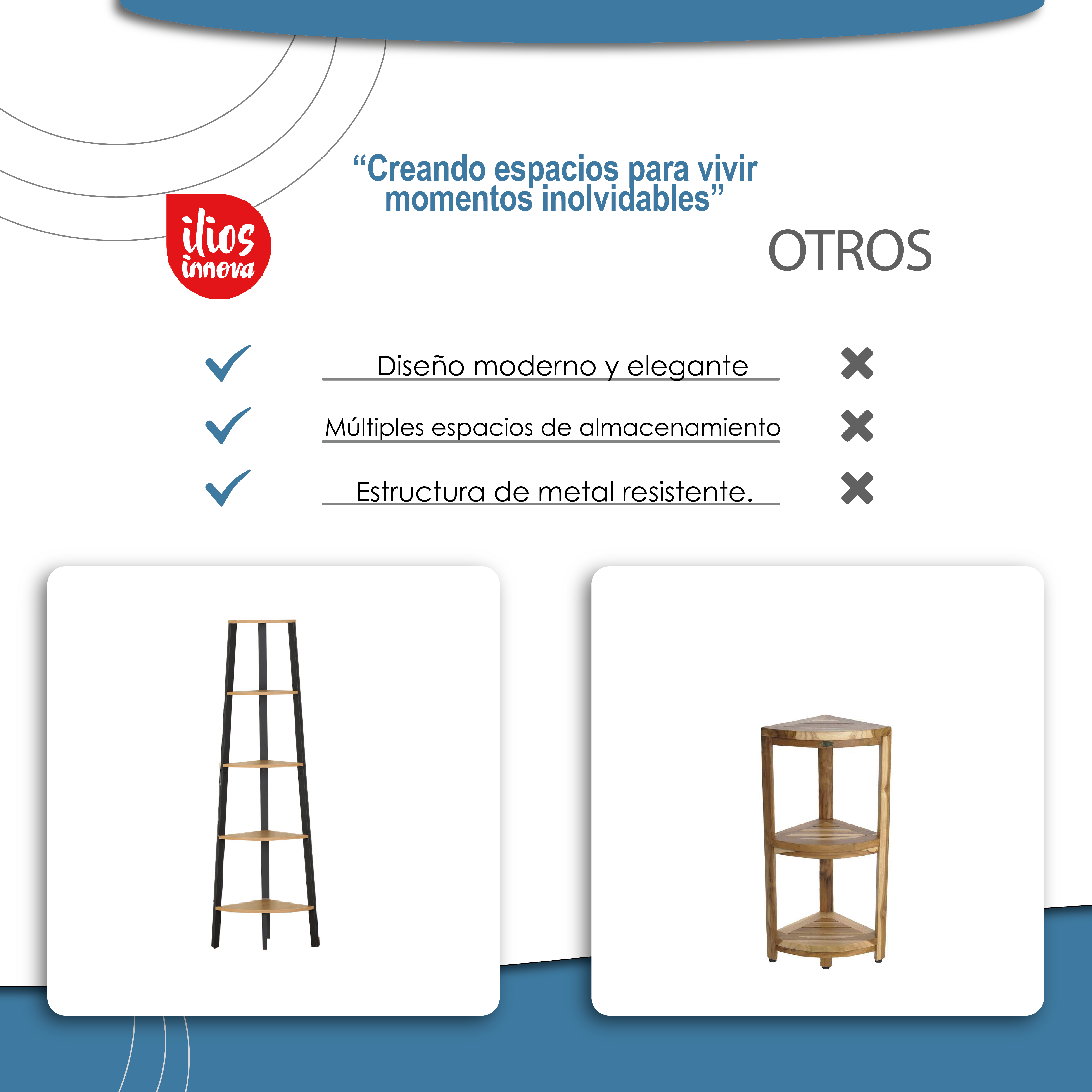 Ilios Innova | Repisa Esquinero 5 Espacios, Minimalista, Maximiza El Uso De Tus Espacios