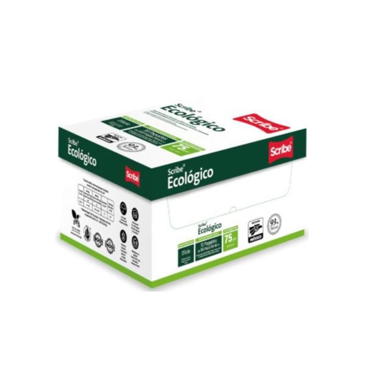 Papel Cortado Scribe Ecológico Oficio 93% de Blancura 75gr Caja C/5000 Hojas  DM 