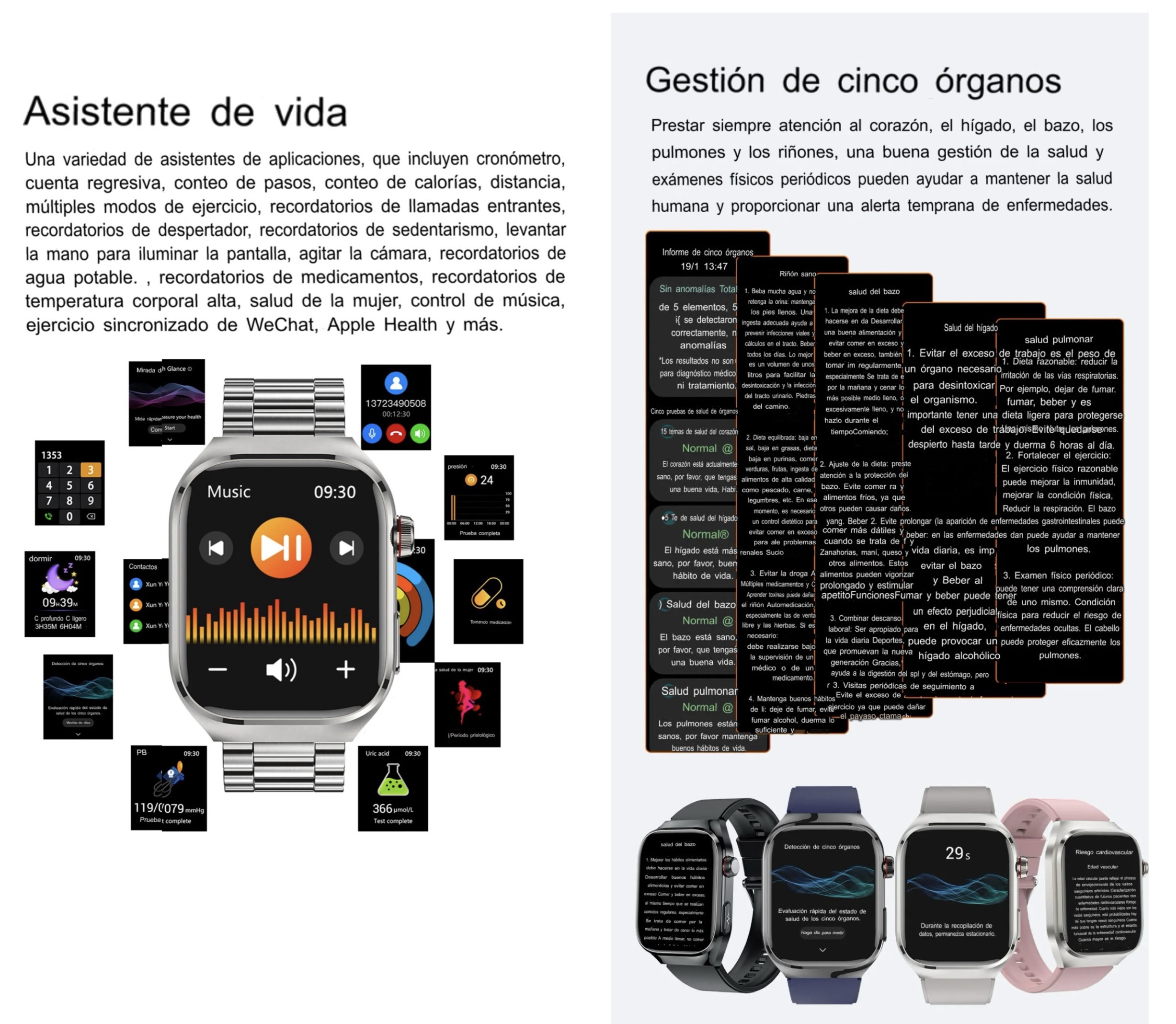 Smartwatch Glucosa Llamadas,Contesta whatsapp Monitoreo Salud
