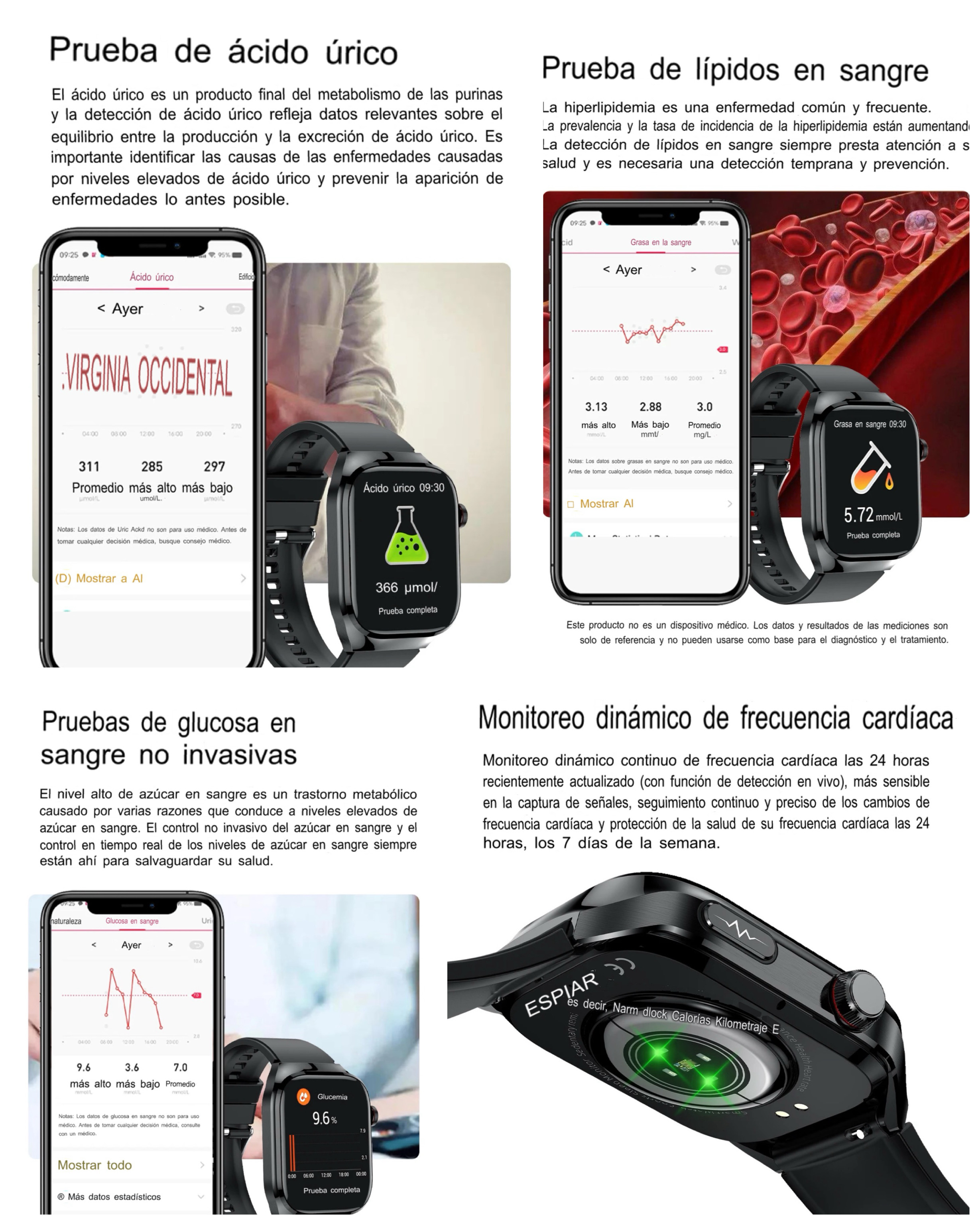 Smartwatch Glucosa Llamadas,Contesta whatsapp Monitoreo Salud