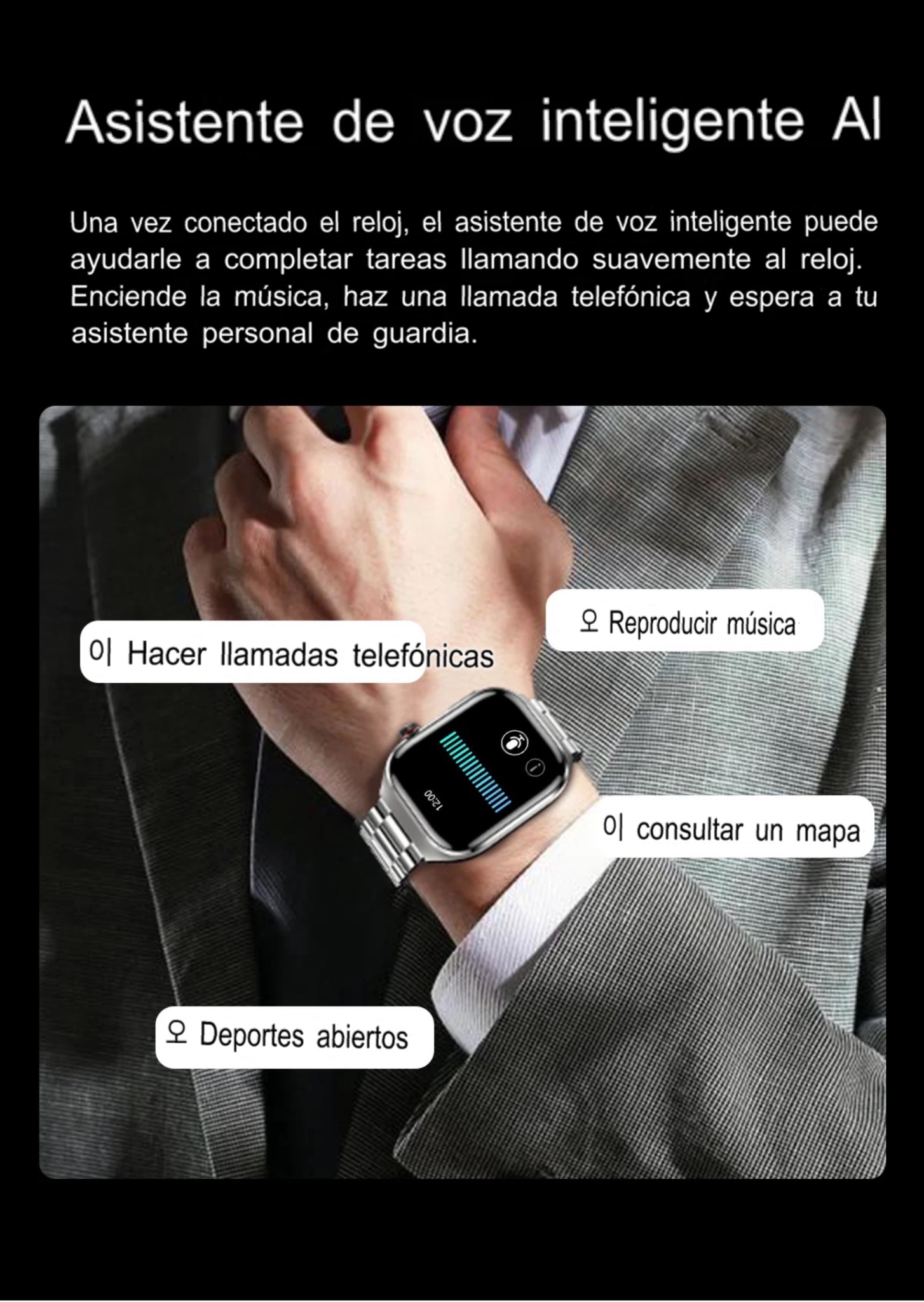 Smartwatch Glucosa Llamadas,Contesta whatsapp Monitoreo Salud